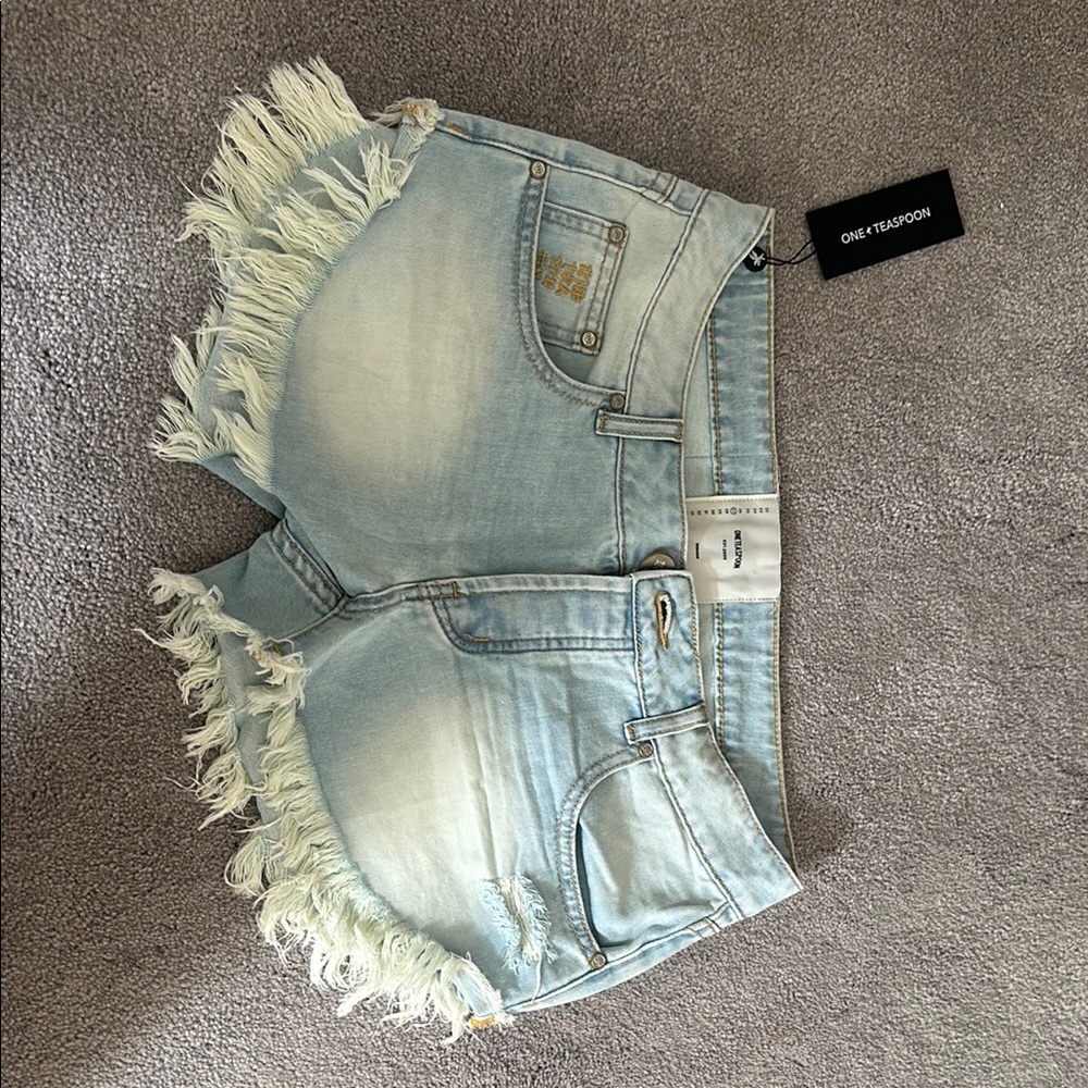 One Teaspoon Blue Jean Shorts with Frayed Hem